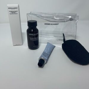 Grown Alchemist Skincare Set with Clear Pouch and cleansing sponge